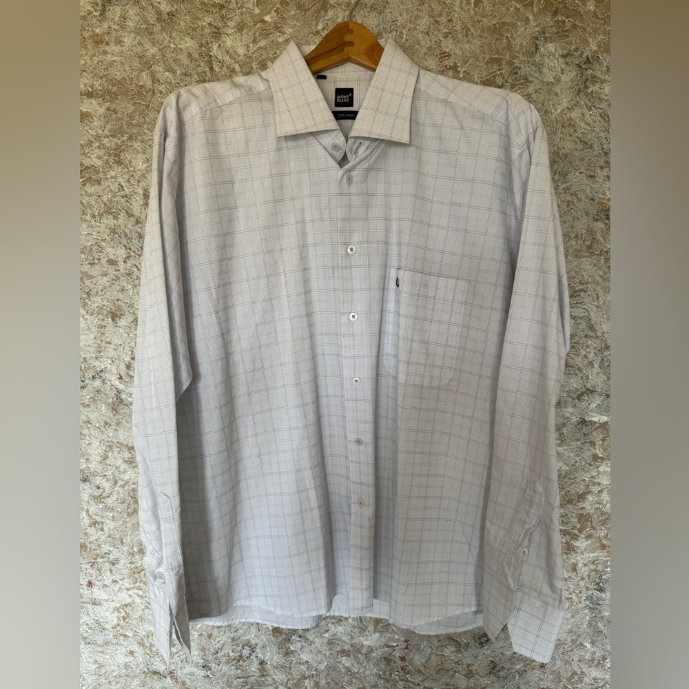 Mont Blanc Light Blue Tan Checkered Cotton Dress Shirt